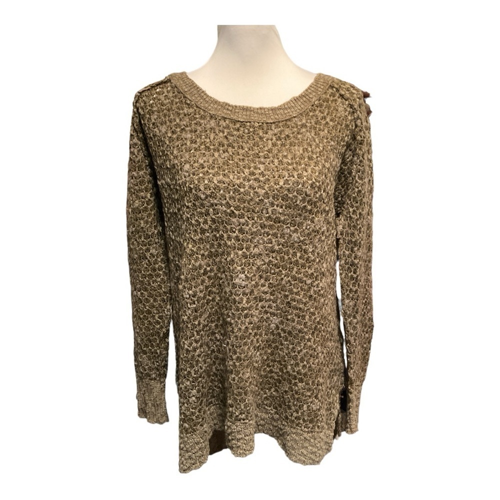 Free People‎ Honeycomb Sweater Women's XS Olive Green Hi-Lo Sweater Wool Cotton